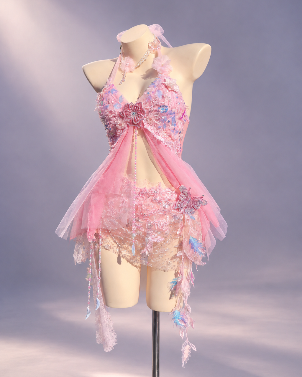 Aster New Forest Collection set by AVRY featuring blush florals, crystal accents and layered sheer draping