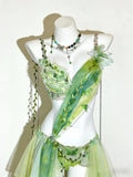 AVRY Ivy Bloom Set green fairy rave outfit with top, bottom and necklace for botanical festival styling.